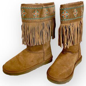 Montana West Mid-Calf Western Fringe Boots With Fur Lining